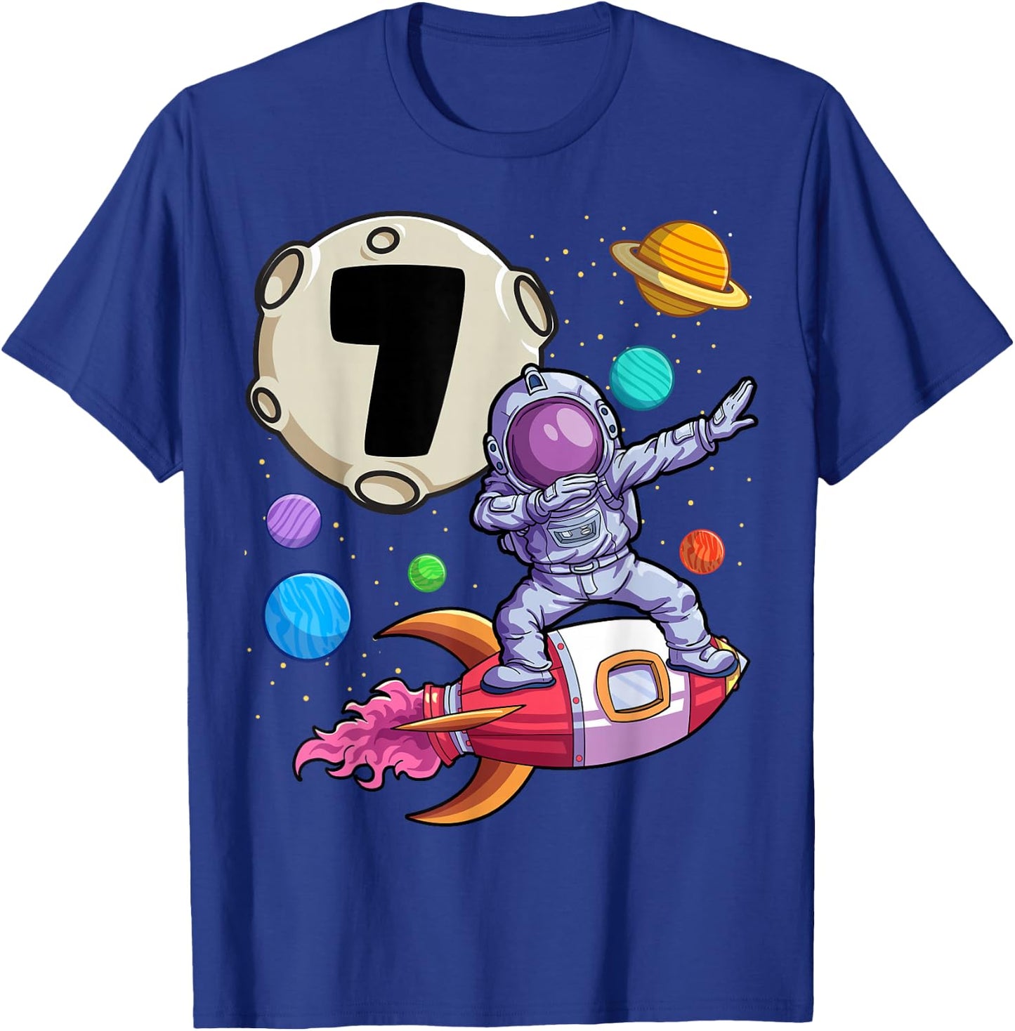 Dabbing Astronaut 7 Yrs Old Birthday Boy Space 7th Birthday T-Shirt - T-Shirt | Royal