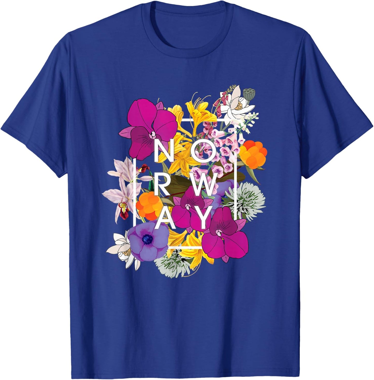 Flowers of Norway Word Art - Norwegian Pride T-Shirt - T-Shirt | Royal