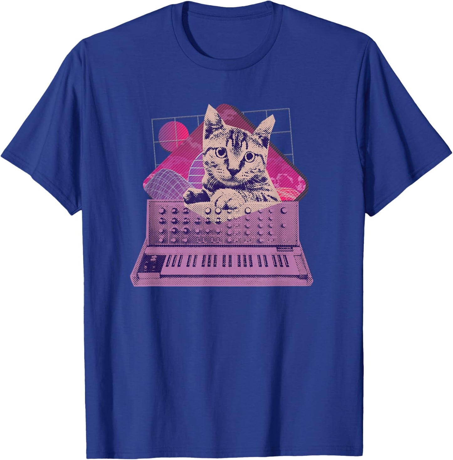 Retro Synthesizer Cat Vaporwave Aesthetic Analog T-Shirt - T-Shirt | Royal