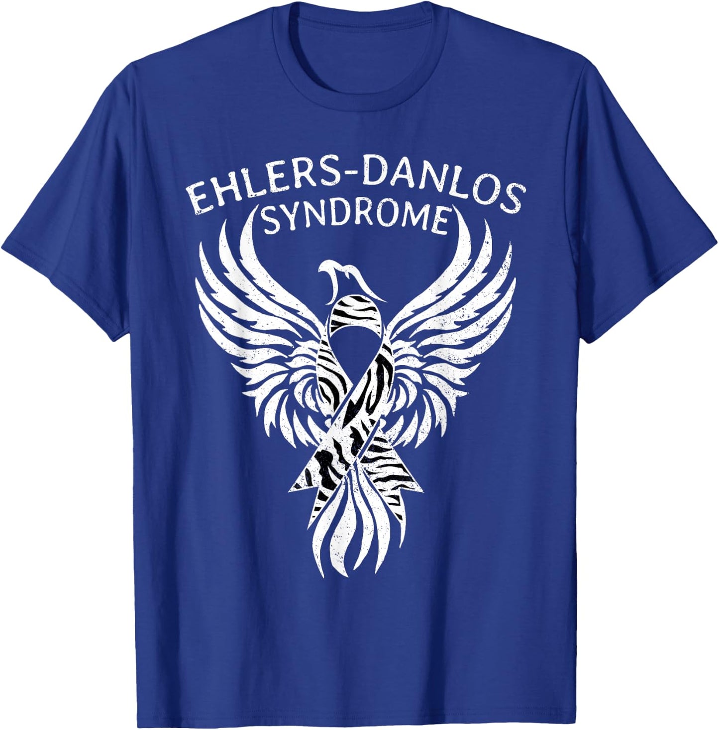 Fighter Ehlers-Danlos Syndrome EDS Awareness Zebra Ribbon T-Shirt - T-Shirt | Royal