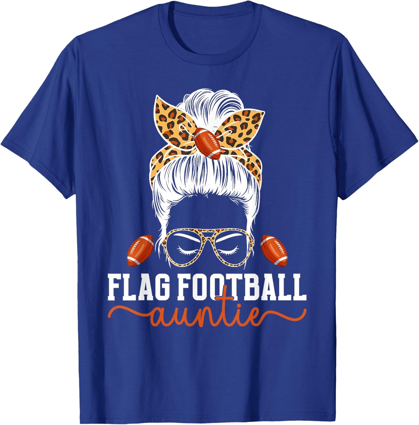 Flag Football Auntie Messy Bun Flag Football Player Aunt T-Shirt - T-Shirt | Royal