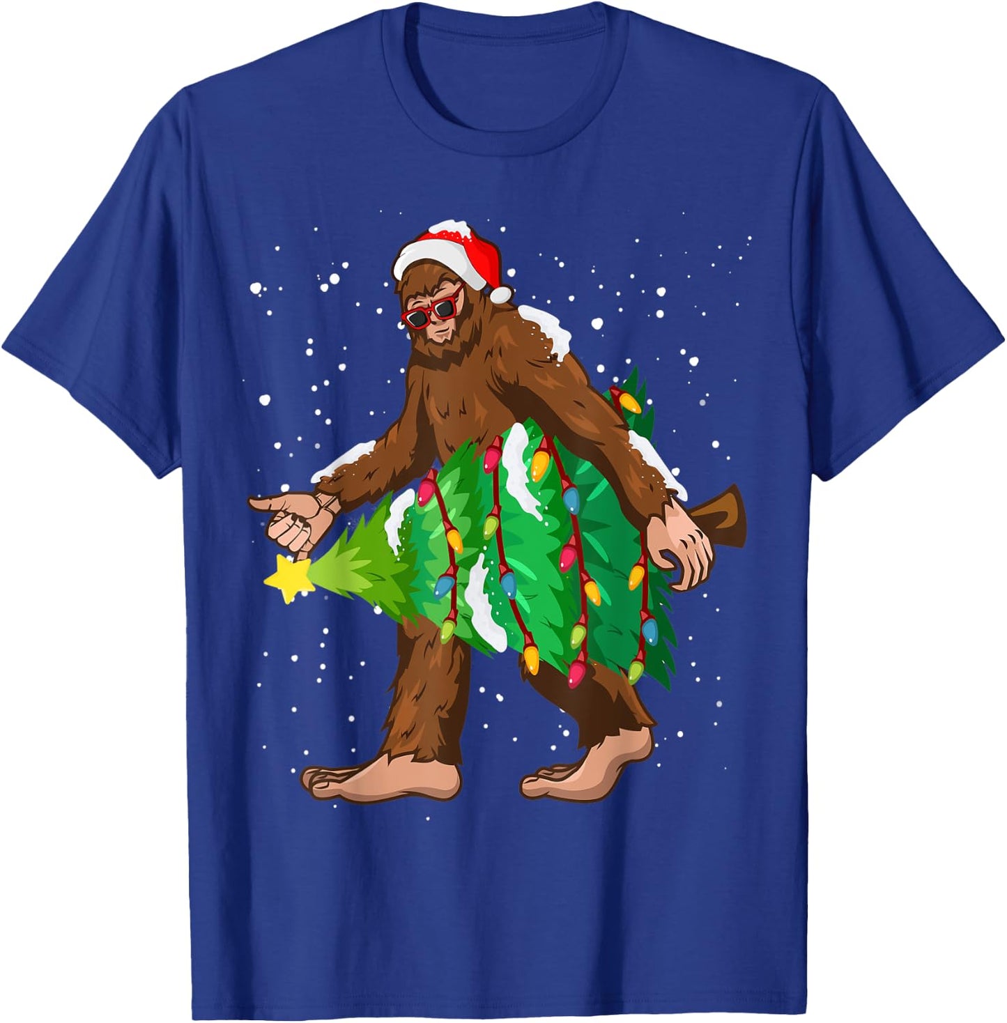 Bigfoot Christmas Santa Hat Xmas Tree Men Women Kids Pajama T-Shirt - T-Shirt | Royal