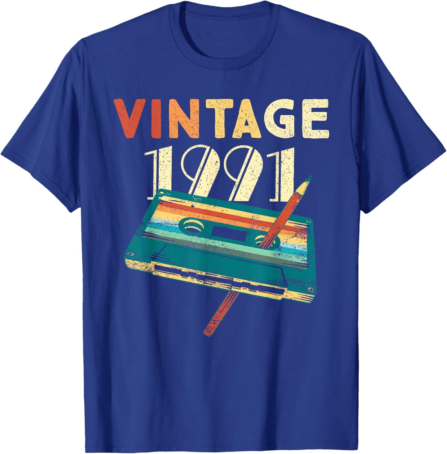 Vintage 1991 Music Cassette 34th Birthday Gifts 34 Years Old T-Shirt - T-Shirt | Royal