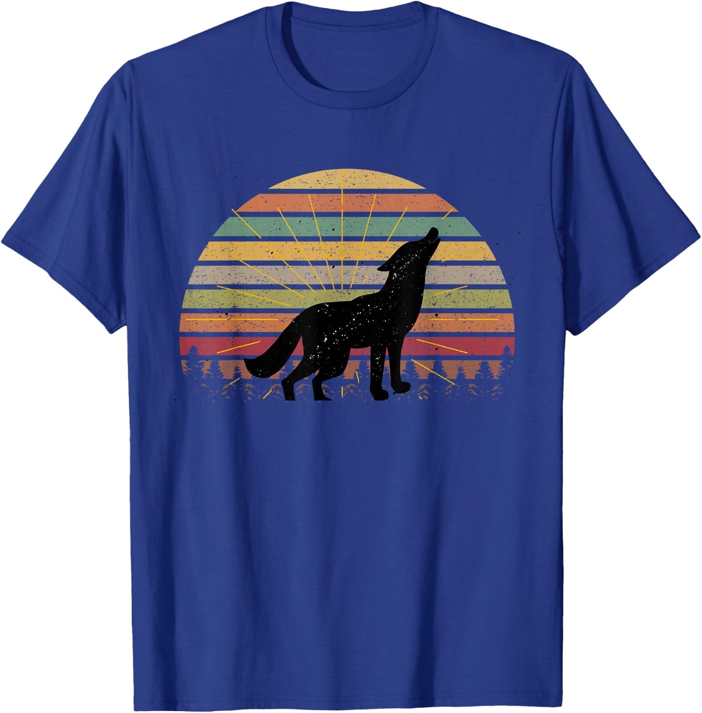Vintage Retro Silhouette Wolves Wolf Howling At Moon T-Shirt - T-Shirt | Royal