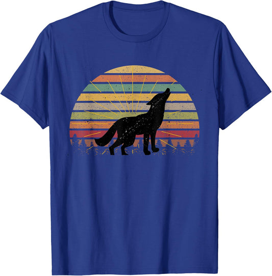 Vintage Retro Silhouette Wolves Wolf Howling At Moon T-Shirt - T-Shirt | Royal