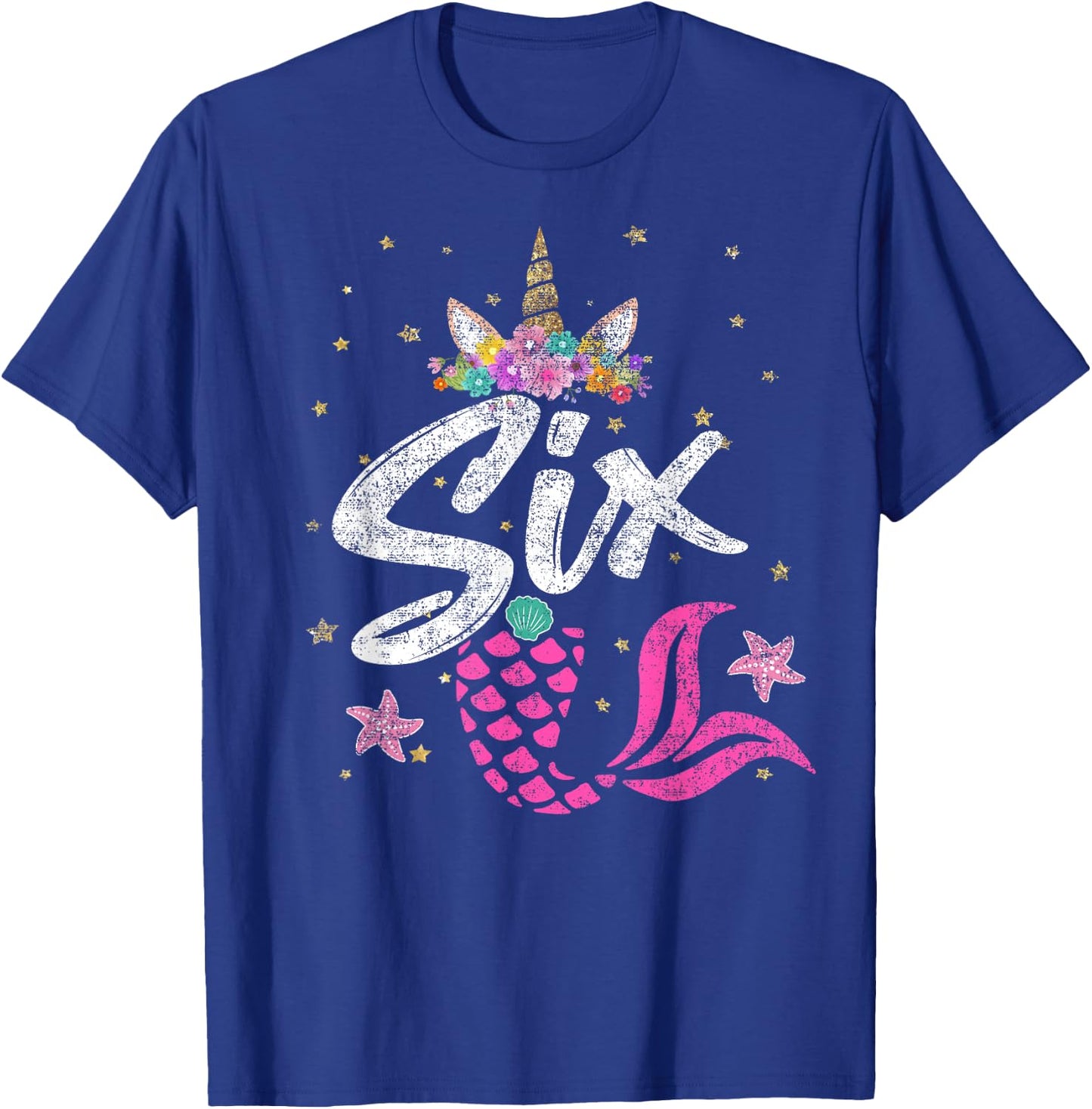 6th Birthday Girl Unicorn Shirt Mermaid Tail 6 Years Old T-Shirt - T-Shirt | Royal