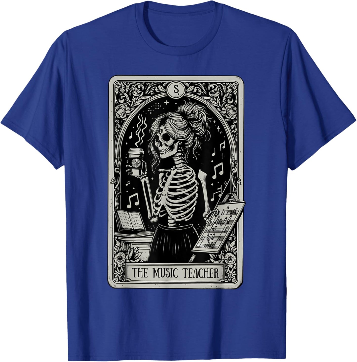 Funny Skeleton Music Teacher Tarot Card Halloween Musician T-Shirt - T-Shirt | Royal