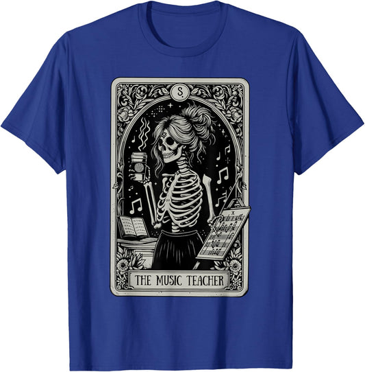 Funny Skeleton Music Teacher Tarot Card Halloween Musician T-Shirt - T-Shirt | Royal