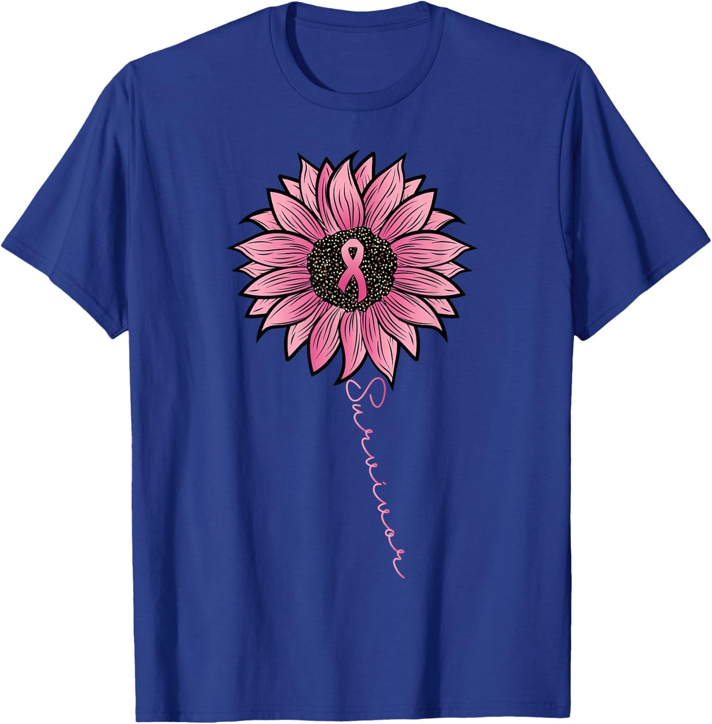 Sunflower Pink Ribbon Breast Cancer Survivor Awareness Women T-Shirt - T-Shirt | Royal