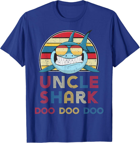 Retro Vintage Uncle Shark Gift Father Men Dad T-Shirt - T-Shirt | Royal