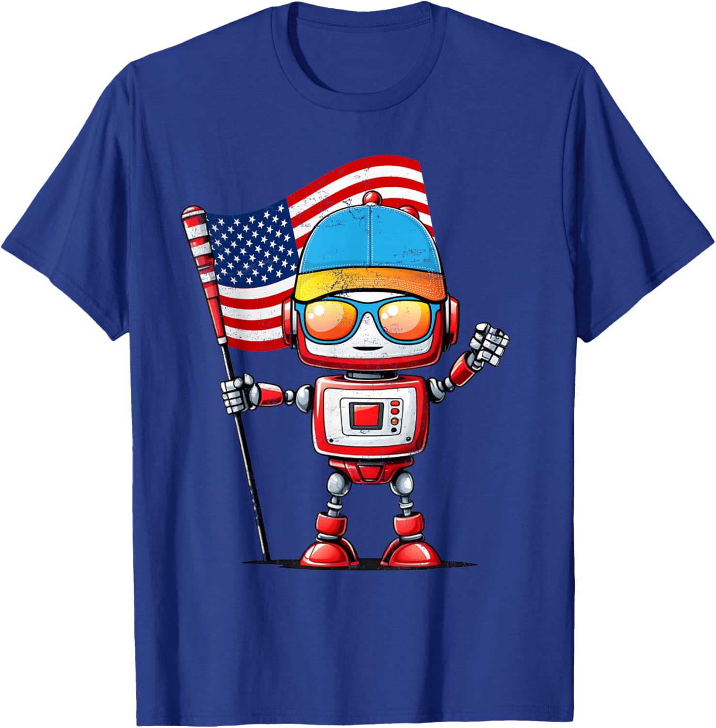Funny Robot 4th Of July American USA Flag Robotics Kids Boys T-Shirt - T-Shirt | Royal