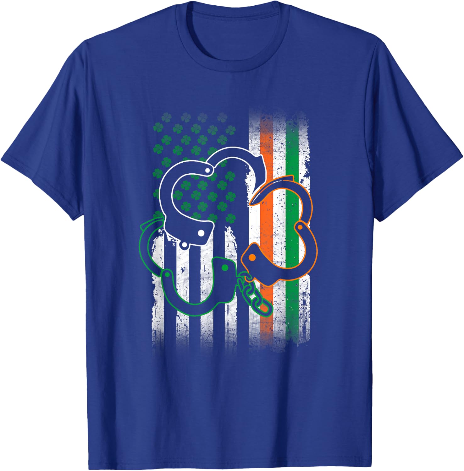 Irish Handcuffs St Patrick's Day Police American Flag Gift T-Shirt - T-Shirt | Royal
