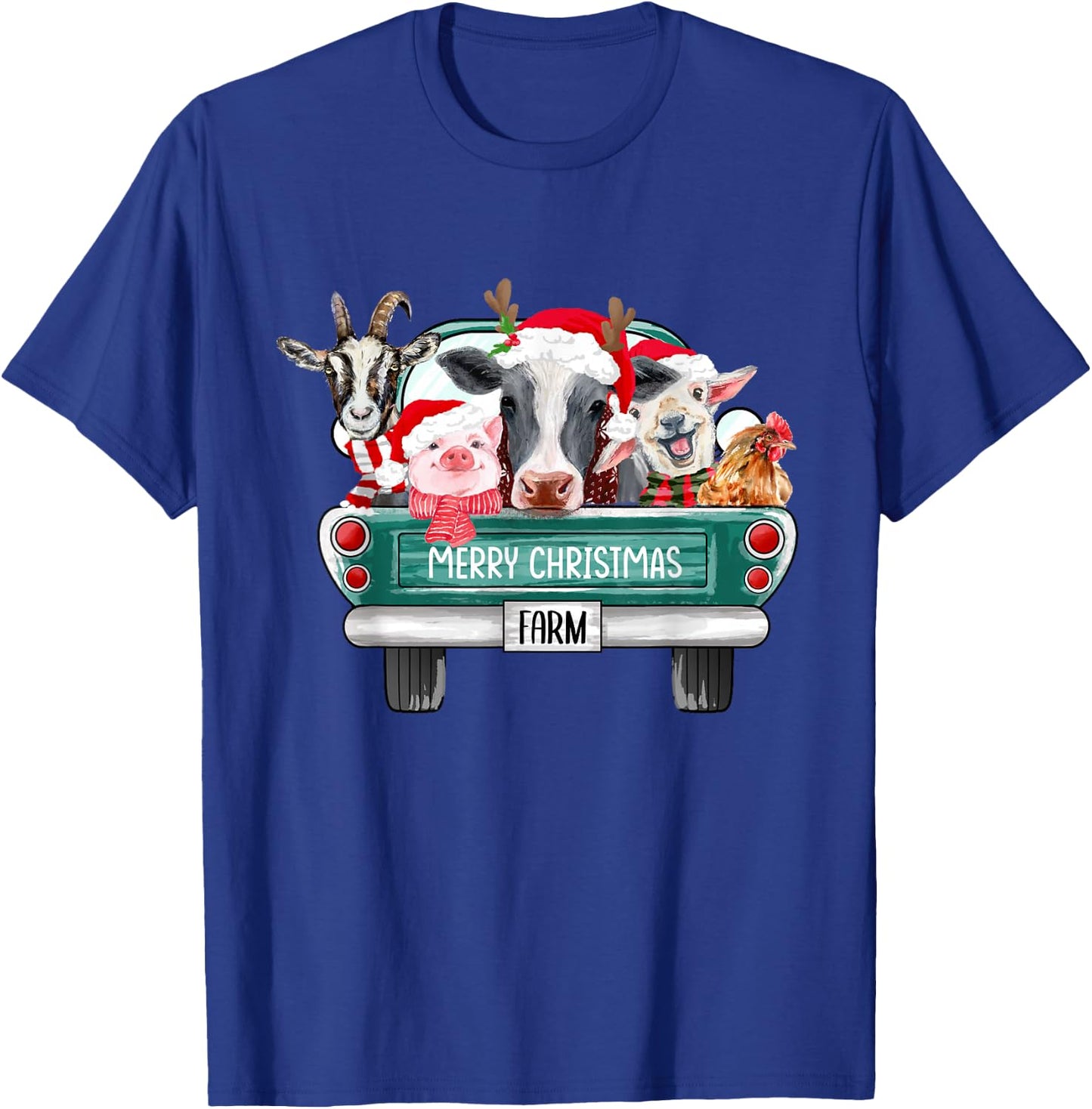 Christmas Farm Animals Truck Santa Hat Family Pajamas Xmas T-Shirt - T-Shirt | Royal