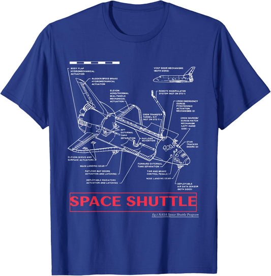 Space Shuttle Discovery Technical Specs Science T-Shirt - T-Shirt | Royal