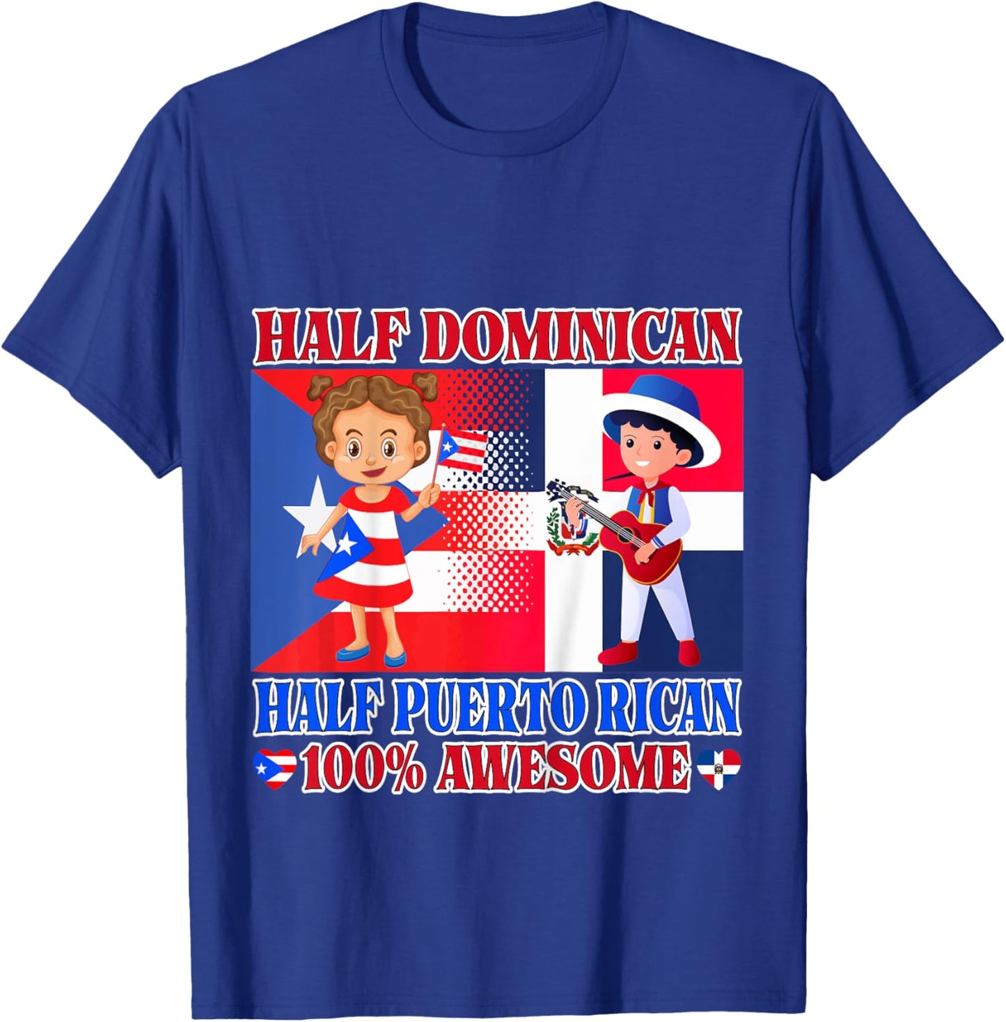 Half Puerto Rican Half Dominican Republic Flag Toddler Girls T-Shirt - T-Shirt | Royal