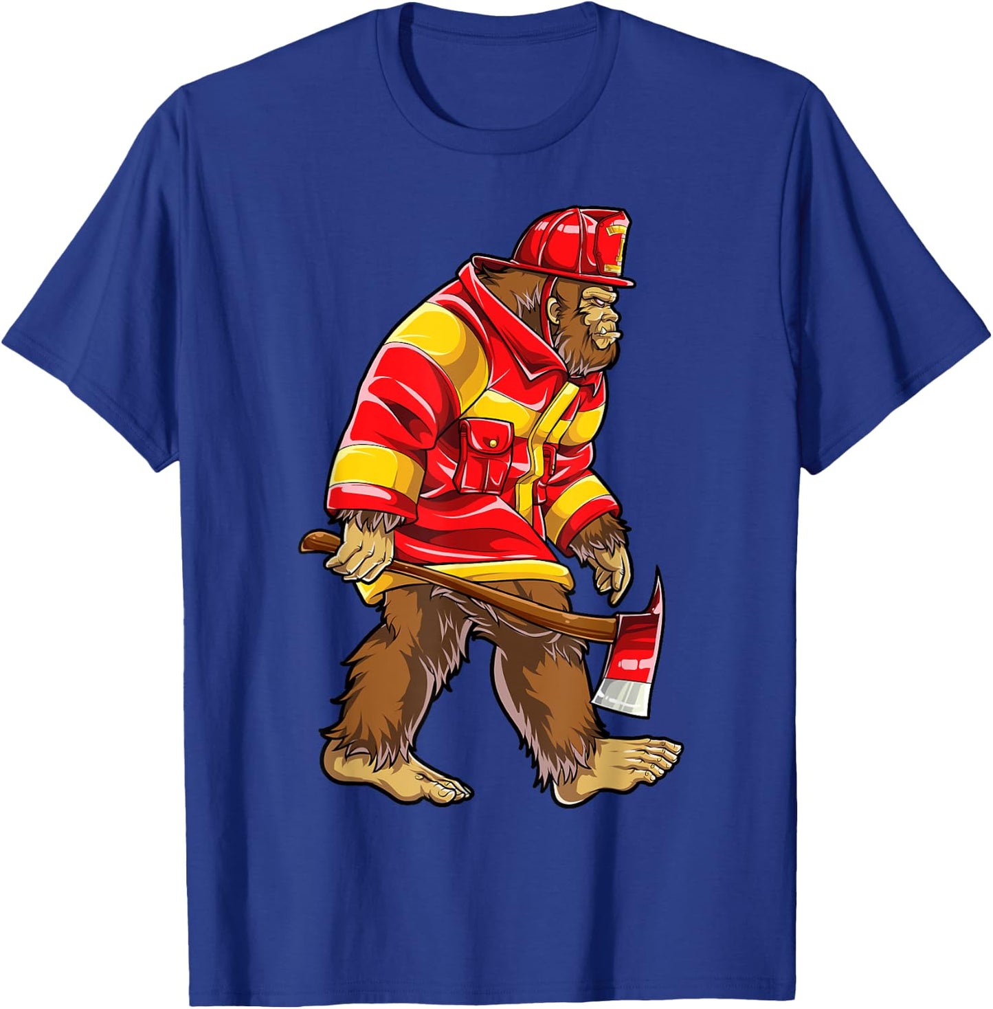 Bigfoot Firefighter Men Thin Red Line Sasquatch Lovers Funny T-Shirt - T-Shirt | Royal