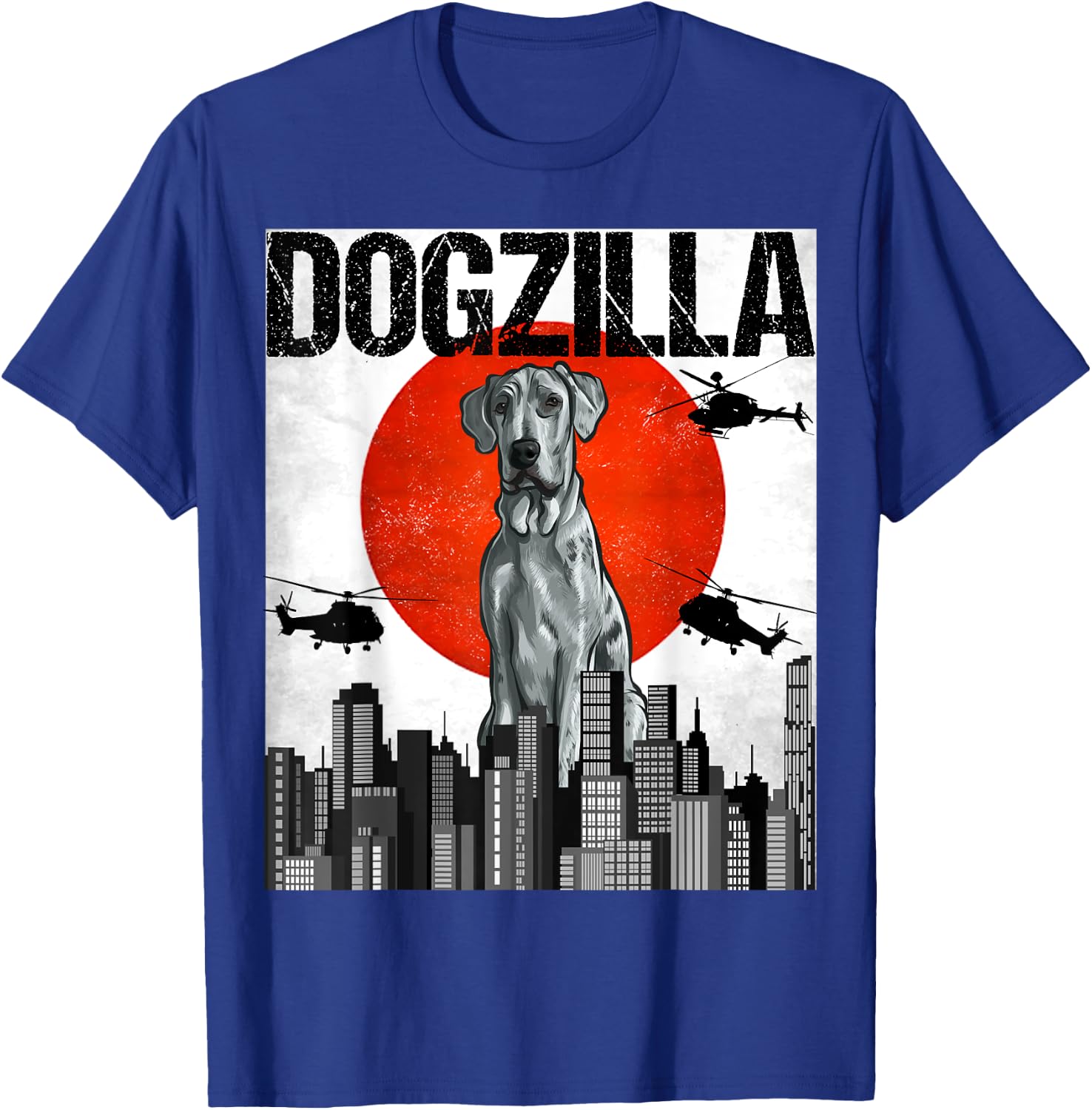 Funny Vintage Japanese Dogzilla Blue Merle Dane T-Shirt - T-Shirt | Royal