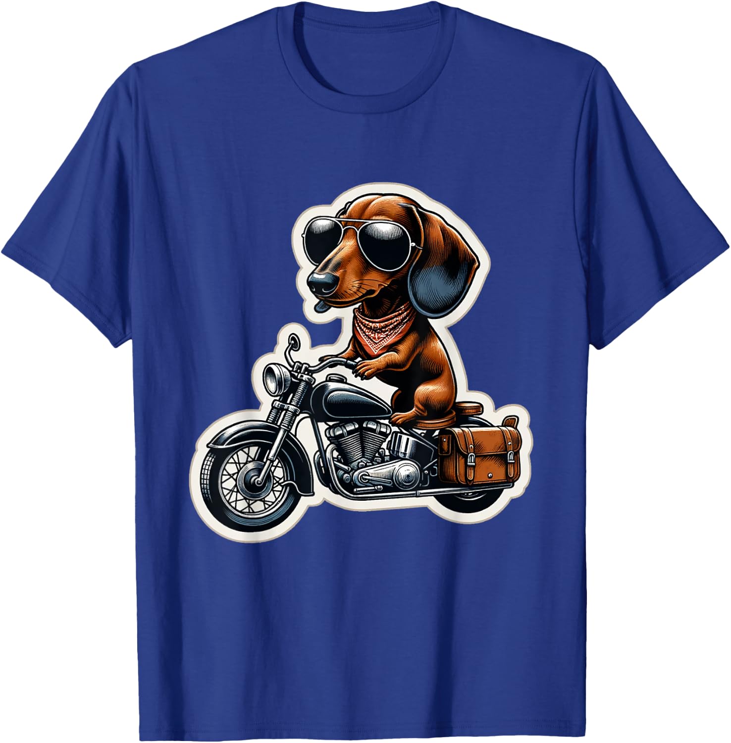 Funny Dachshund Wiener Dog Riding Motorcycle Bike Biker Dogs T-Shirt - T-Shirt | Royal