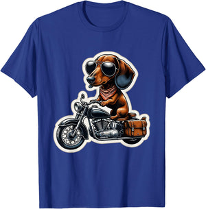 Funny Dachshund Wiener Dog Riding Motorcycle Bike Biker Dogs T-Shirt - T-Shirt | Royal