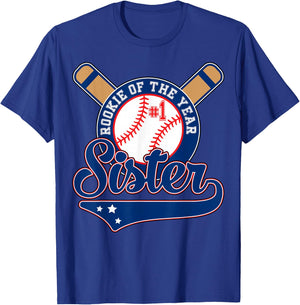 Sister of Rookie 1st Birthday Baseball Theme Matching Party T-Shirt - T-Shirt | Royal