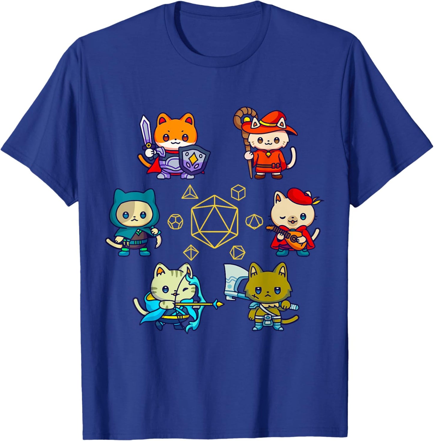 RPG Gamer Cats D20 Dice Nerdy Geek Cat Men Women Kids T-Shirt - T-Shirt | Royal