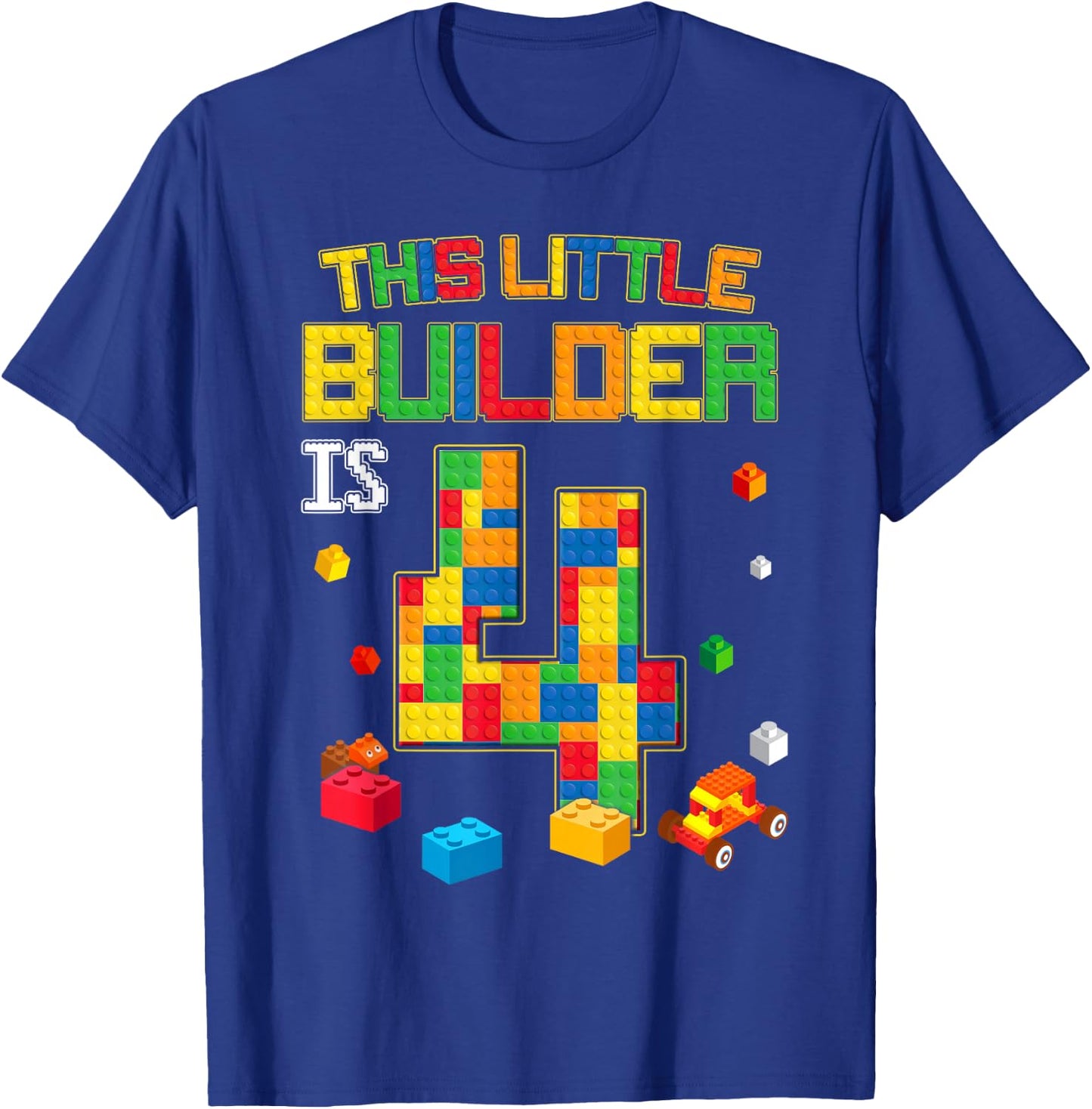 Building Blocks 4 Years Old Birthday Boy T-Shirt - T-Shirt | Royal
