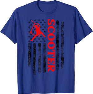 Scooter Stunt US Flag Retro Style Scooter Gifts T-Shirt - T-Shirt | Royal