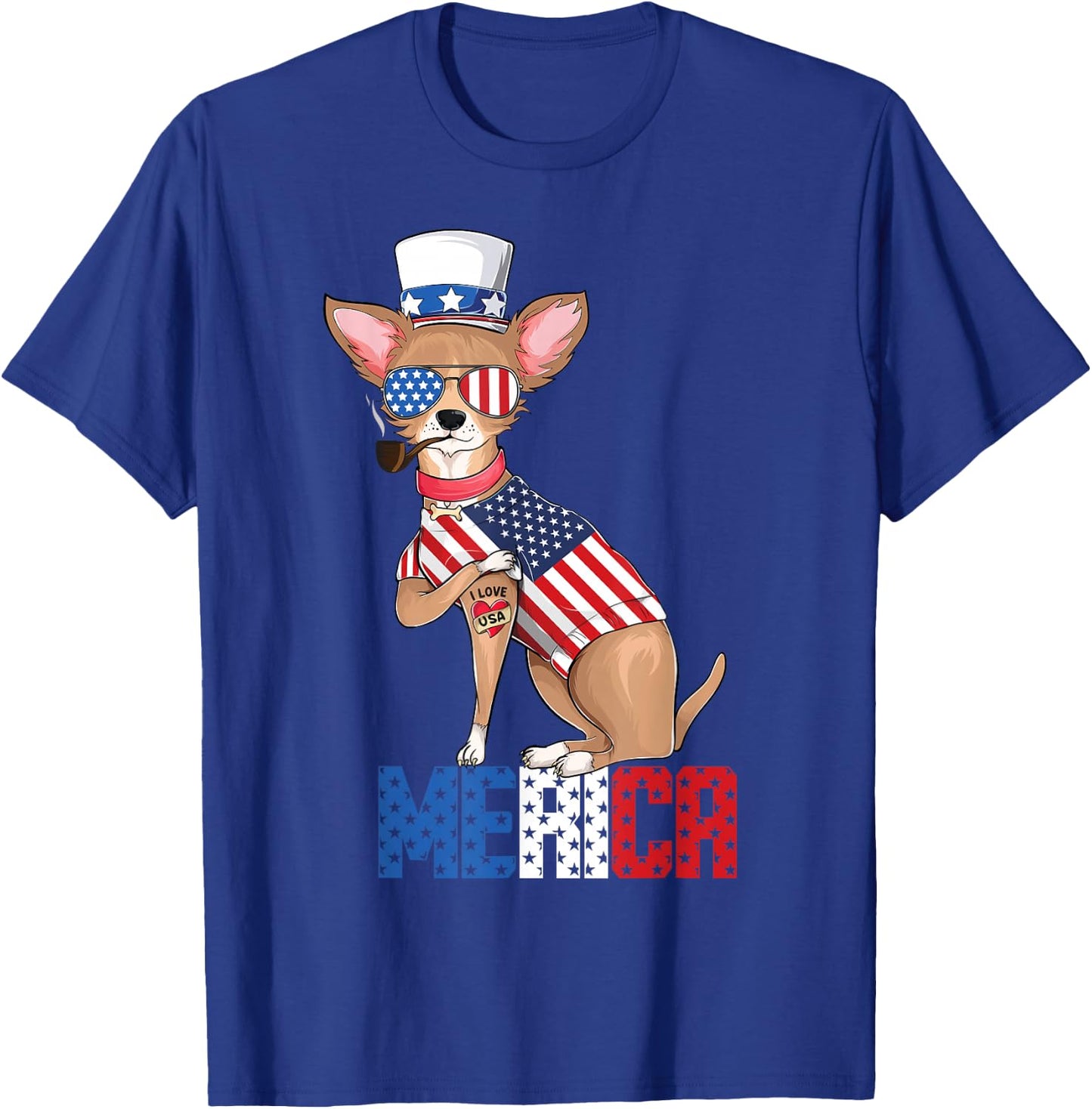 Chihuahua dog Merica 4th of july usa american flag men women T-Shirt - T-Shirt | Royal