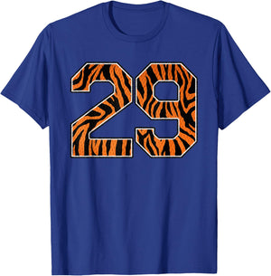 Number 29 in Orange Tiger Print Fanwear Sports Jersey Player T-Shirt - T-Shirt | Royal