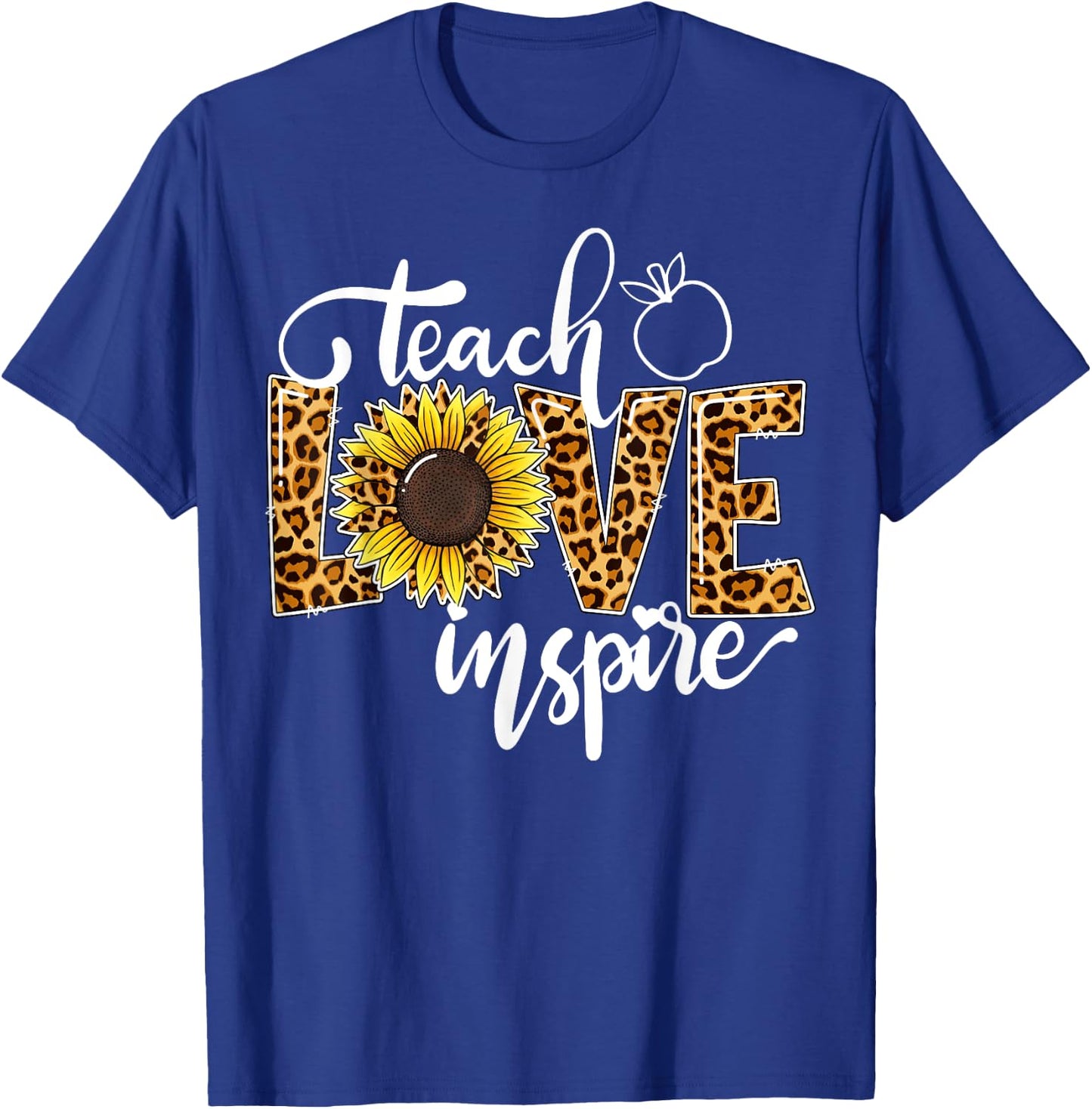 Teach Love Inspire Cute Sunflower Leopard Cheetah Print T-Shirt - T-Shirt | Royal