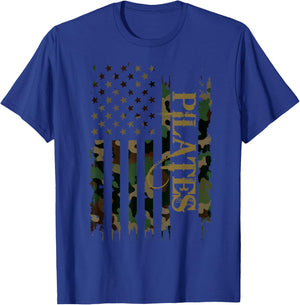 Pilates United States Distressed Camo w US Flag T-Shirt - T-Shirt | Royal