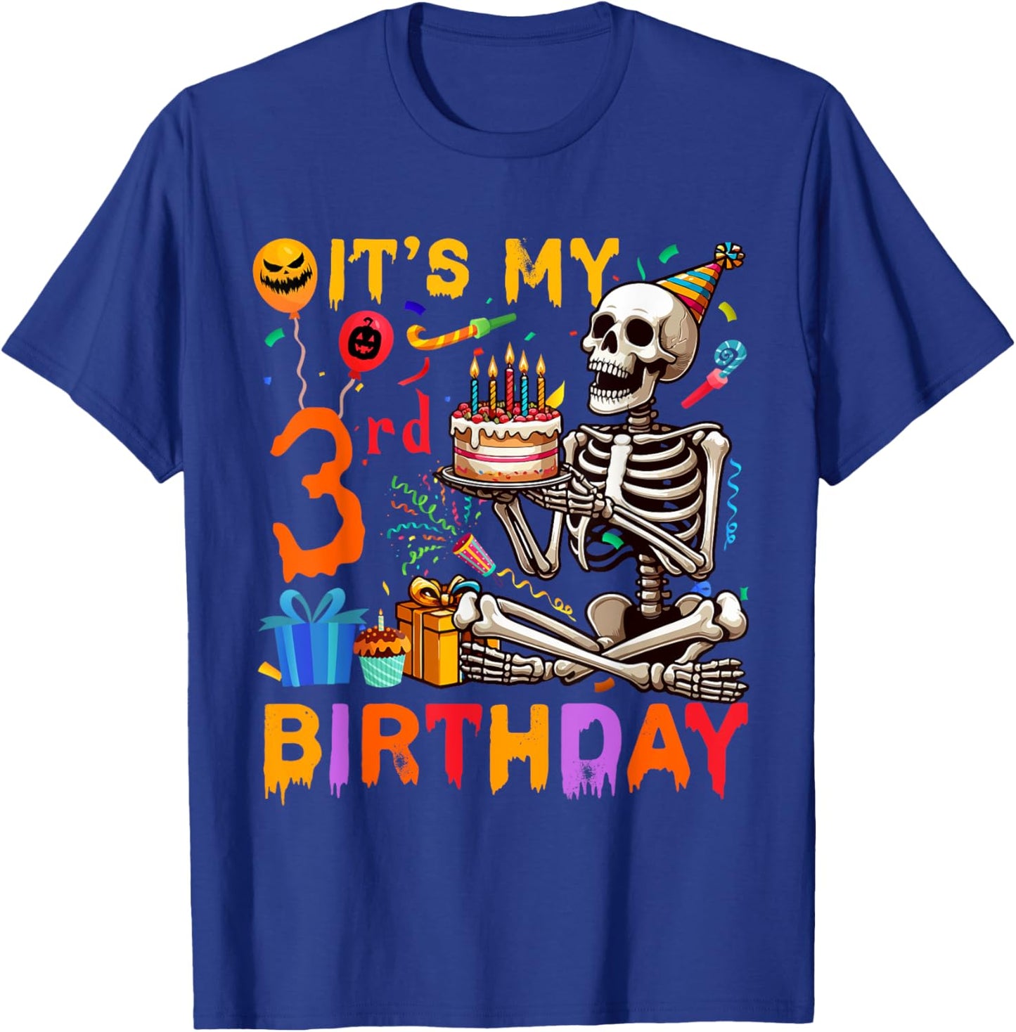 It's My 3rd Birthday Halloween Skeleton Matching Party T-Shirt - T-Shirt | Royal