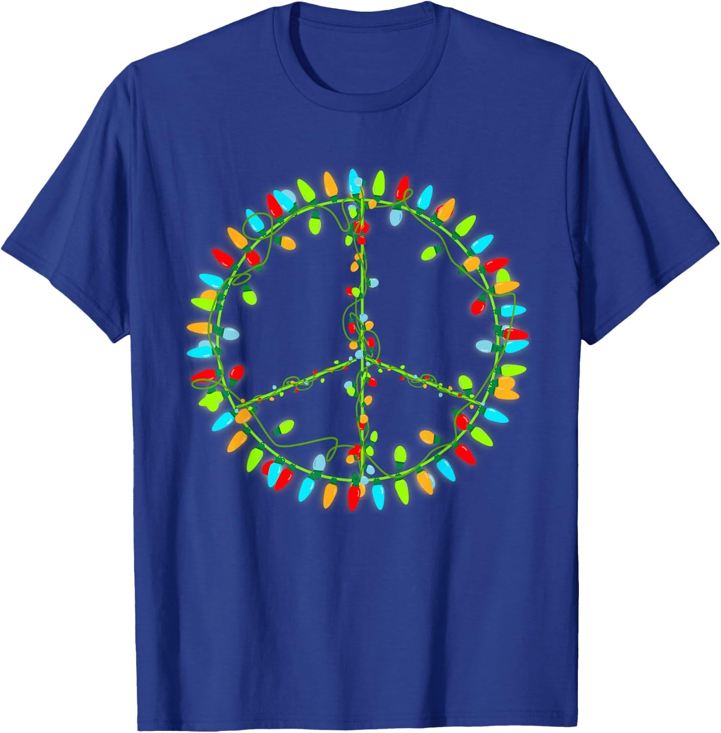 Christmas Lights Peace Sign Retro Hippie Happy Holidays T-Shirt - T-Shirt | Royal