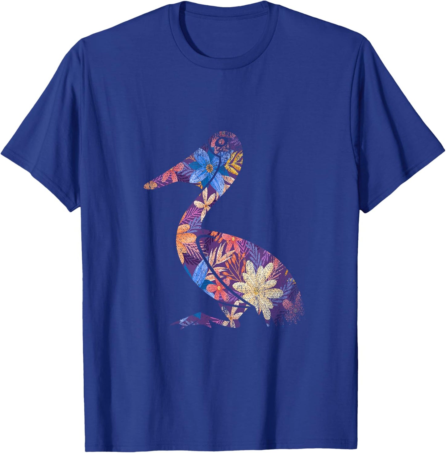 Water Bird Design Pelican Beak Floral Pelican - -Adults - Black - Small - Short Sleeve - Classic Fit - Cotton 65%, Polyester 35% T-Shirt - T-Shirt | Royal