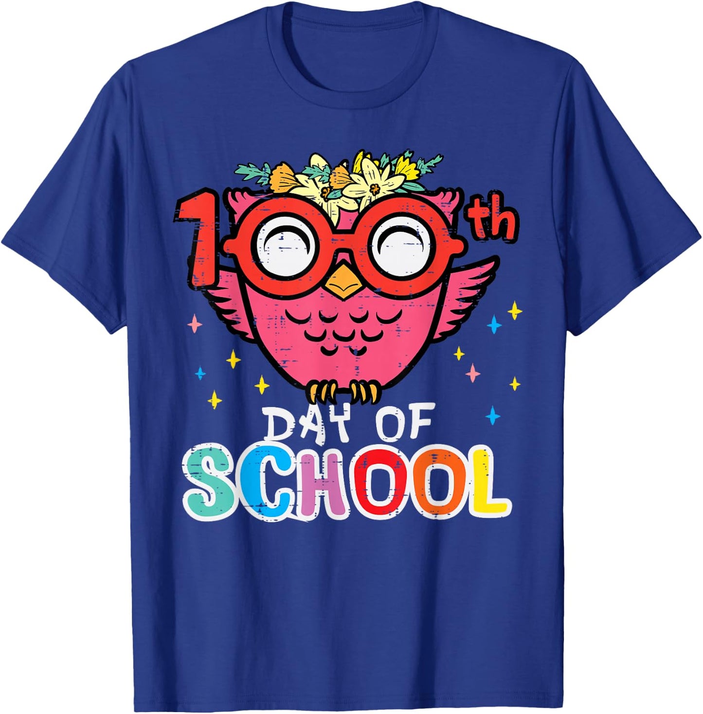 100th Day Of School Owl 100 Days Girls Boys Kids Teacher T-Shirt - T-Shirt | Royal