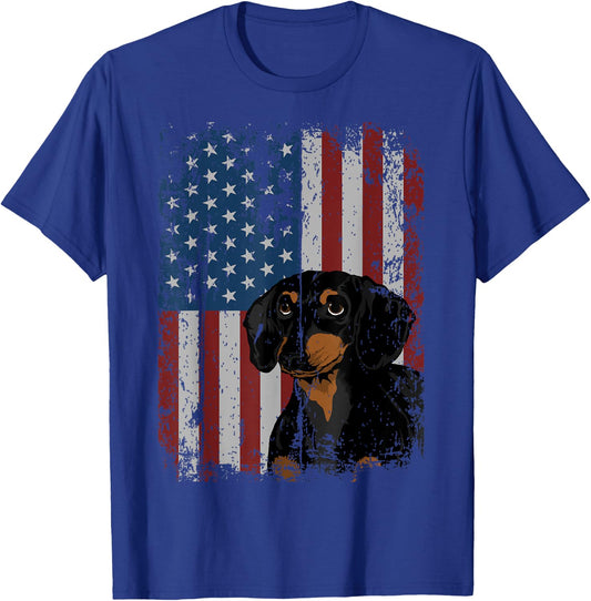 Dachshund American Flag Patriotic Dachshund Owner Gift T-Shirt - T-Shirt | Royal