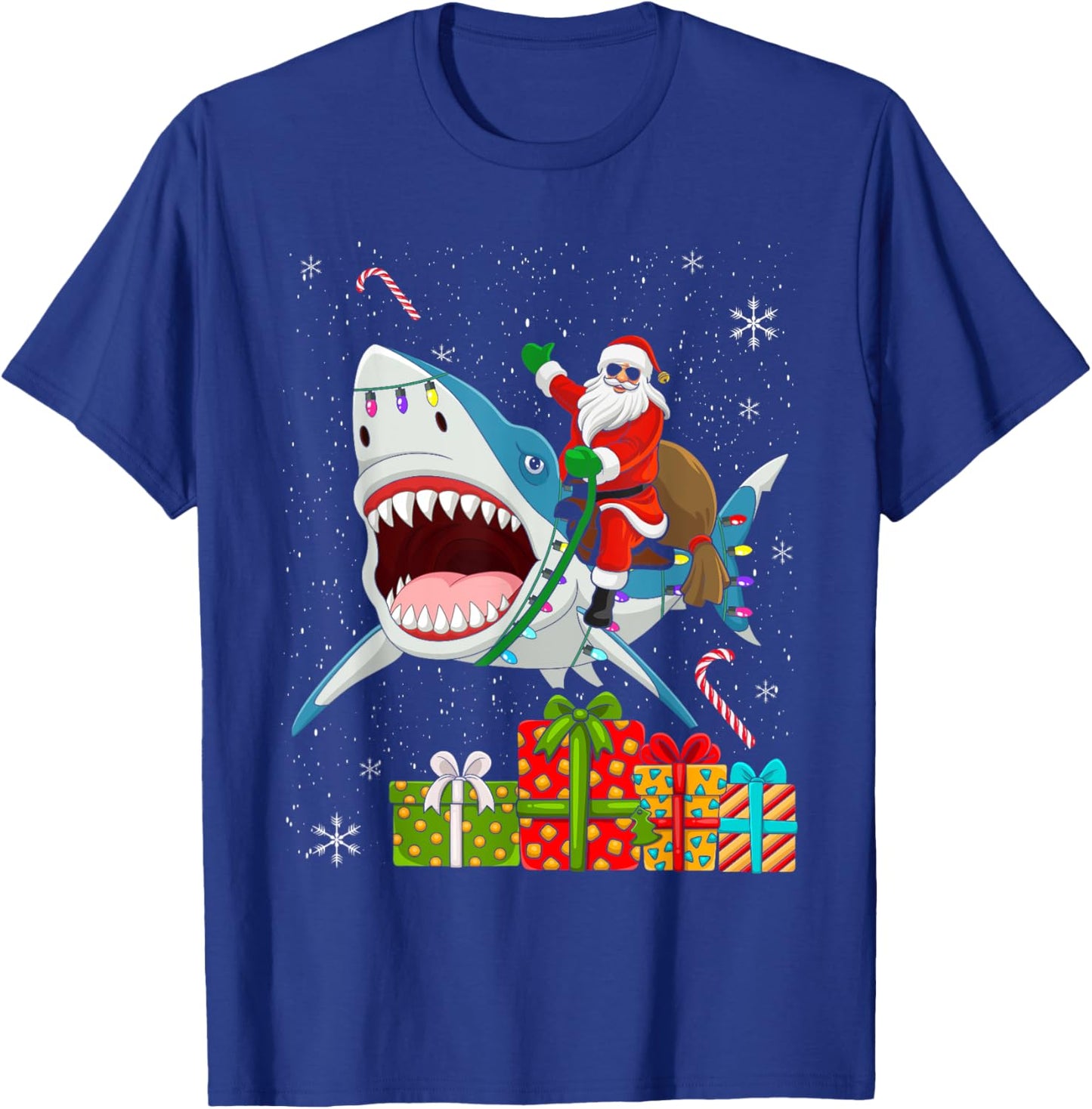 Santa Riding Shark Christmas Pajama Cute Ocean Animal X-Mas T-Shirt - T-Shirt | Royal