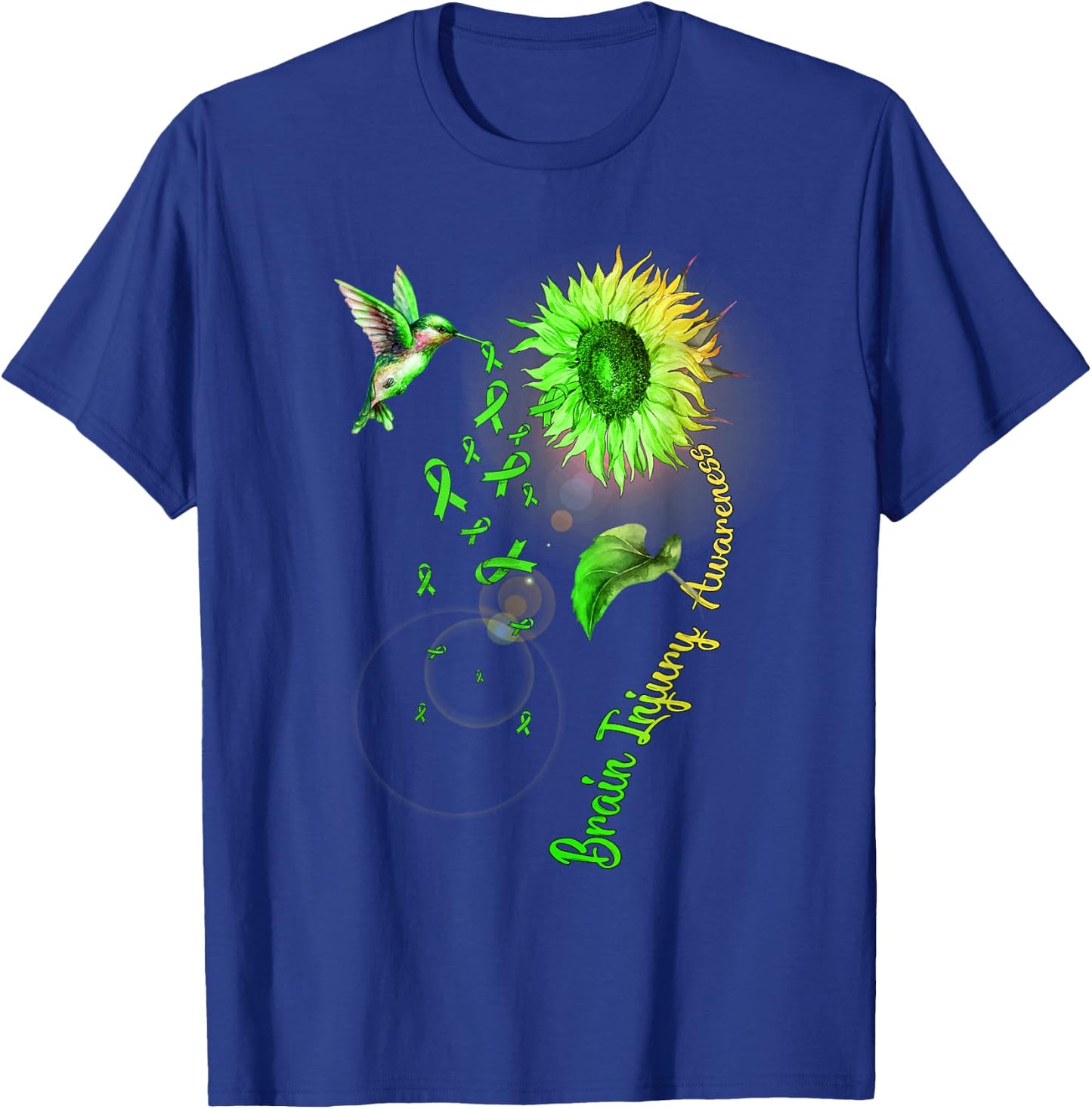 Brain Injury Sunflower Hummingbird T-Shirt - T-Shirt | Royal