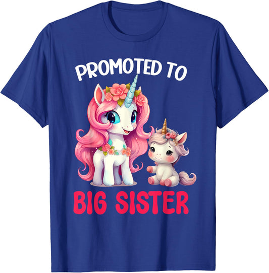 Promoted to Big Sister Girls Cute Unicorn Older Sister T-Shirt - T-Shirt | Royal