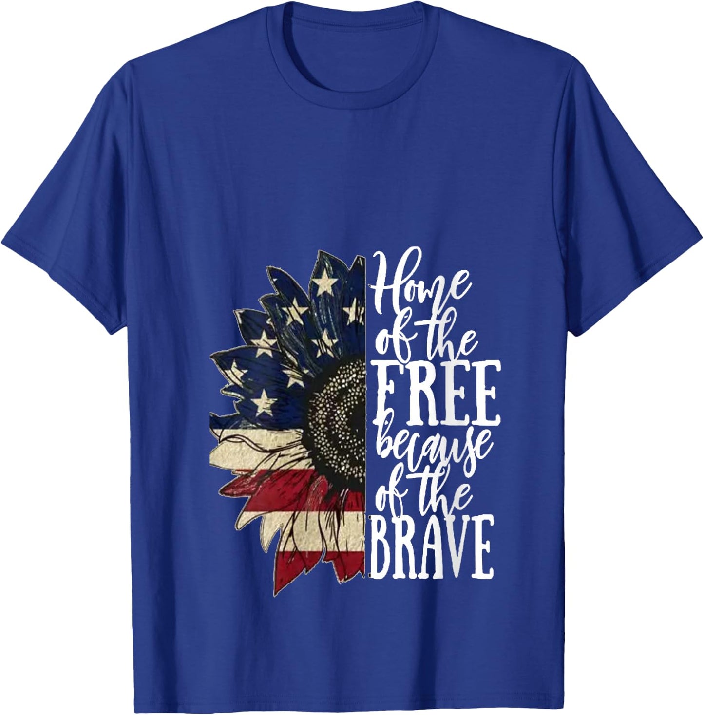 American Flag Patriot Home of The Free Because of The Brave V-Neck T-Shirt - T-Shirt | Royal