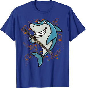 Shark Clarinet Player Play Clarinet In Band T-Shirt - T-Shirt | Royal