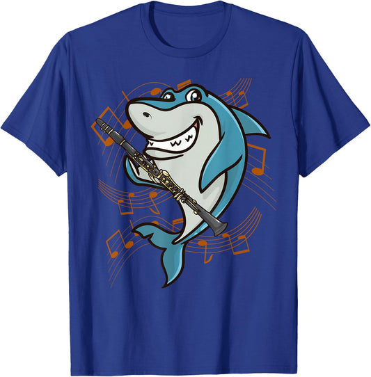 Shark Clarinet Player Play Clarinet In Band T-Shirt - T-Shirt | Royal
