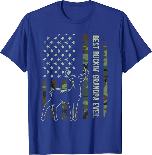 Best Buckin' Grandpa Ever Camo American Flag Deer Hunting T-Shirt - T-Shirt | Royal
