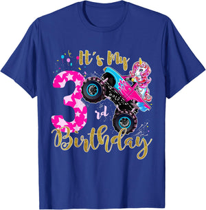Kids Monster Truck Unicorn T Shirt Girls 3rd Birthday Daughter T-Shirt - T-Shirt | Royal