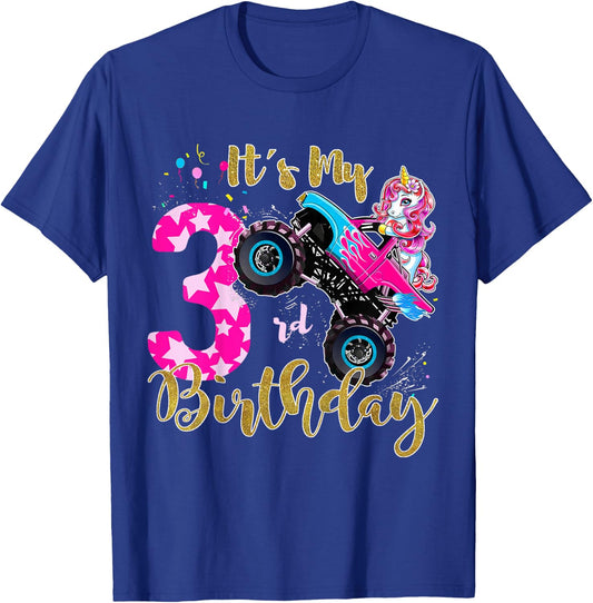 Kids Monster Truck Unicorn T Shirt Girls 3rd Birthday Daughter T-Shirt - T-Shirt | Royal
