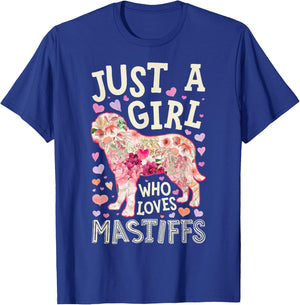 English Mastiff Just A Girl Who Loves Mastiffs Dog Flower T-Shirt - T-Shirt | Royal