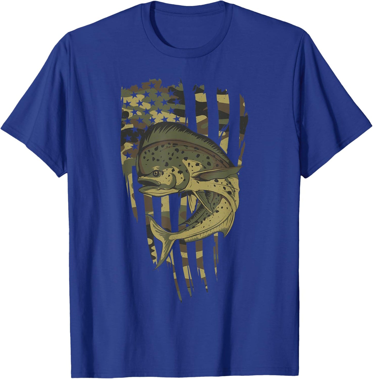 Vintage US Flag Camo Mahi Mahi Fishing T-Shirt - T-Shirt | Royal