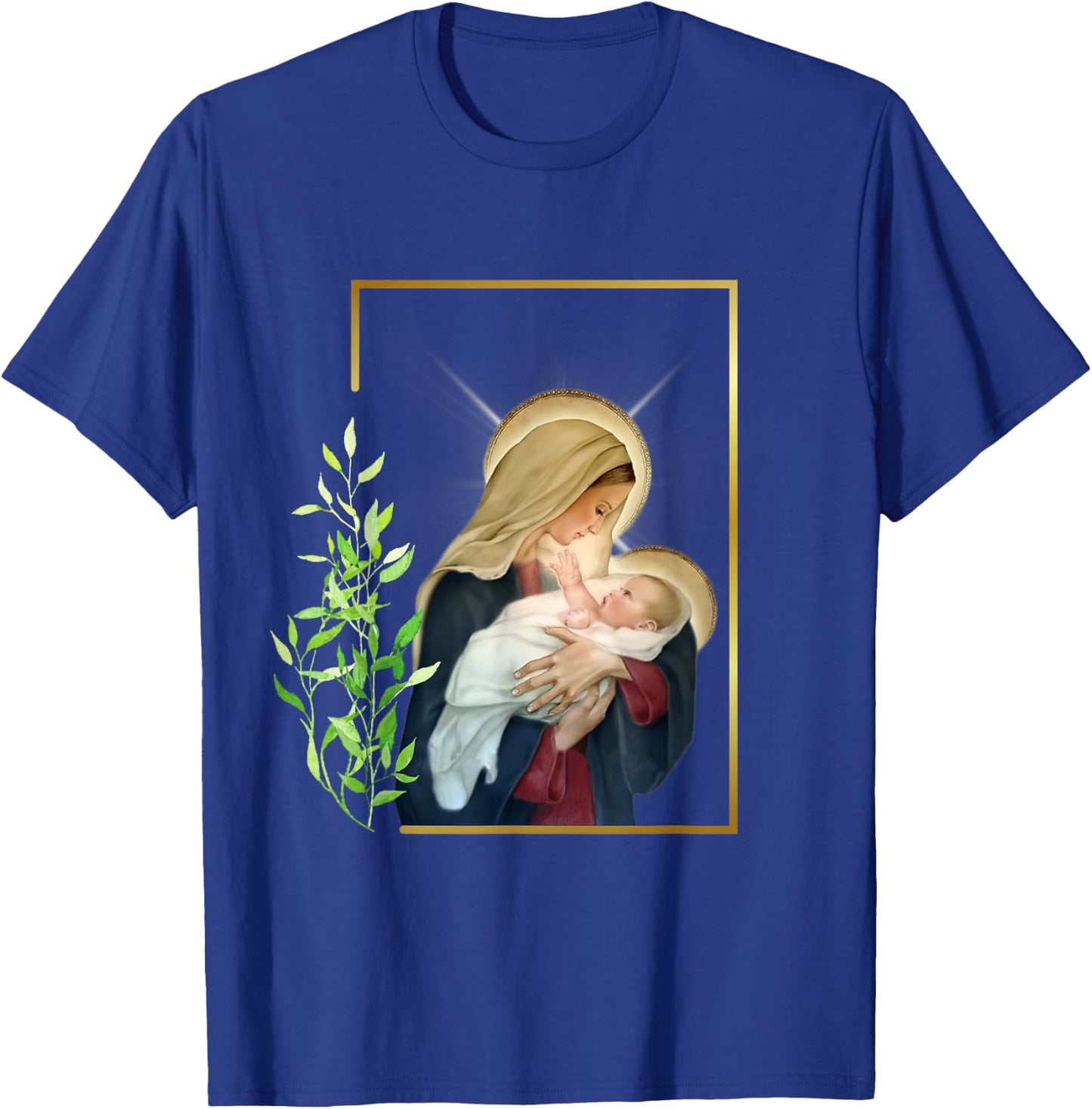 Blessed Holy Virgin Mary with Child Jesus - Rosary Catholic T-Shirt - T-Shirt | Royal