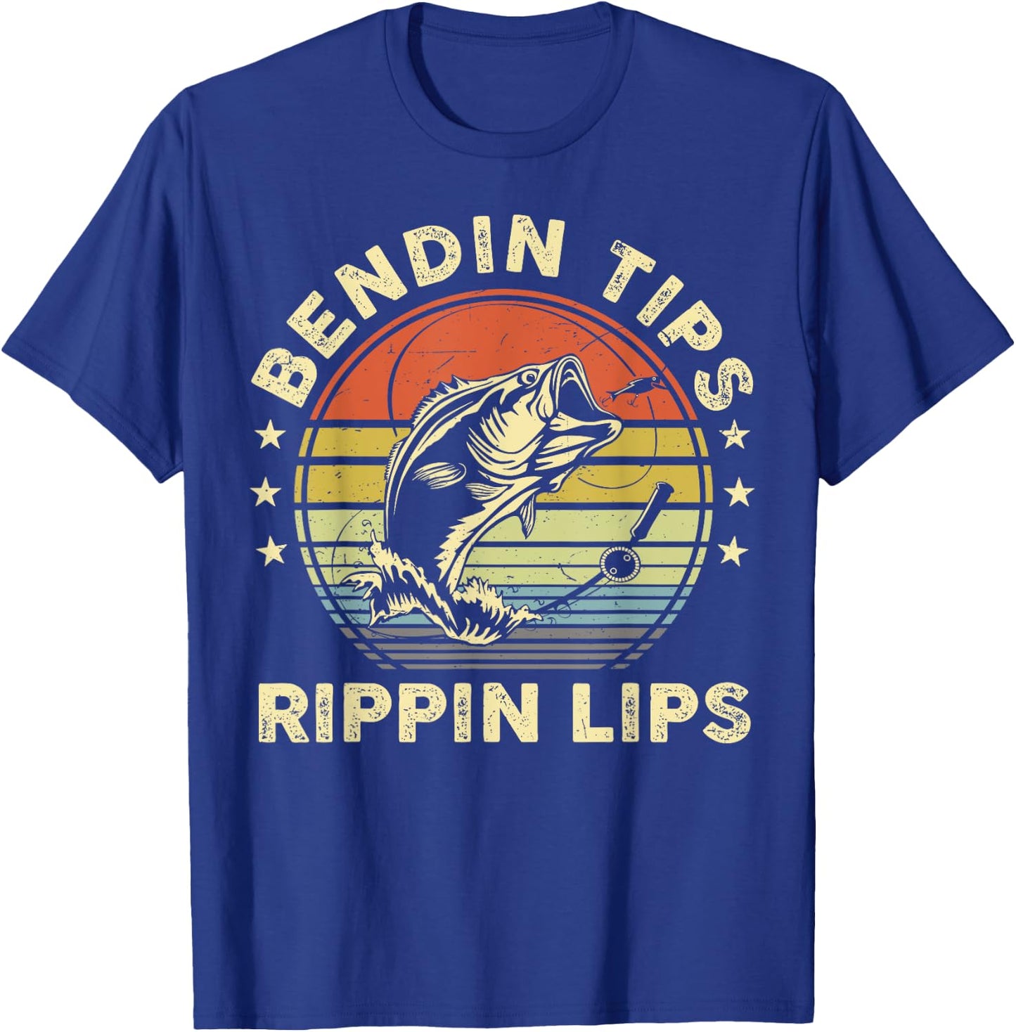 Funny Bass Fish Dad Bending Tips Rippin Lips Fishing Dad T-Shirt - T-Shirt | Royal