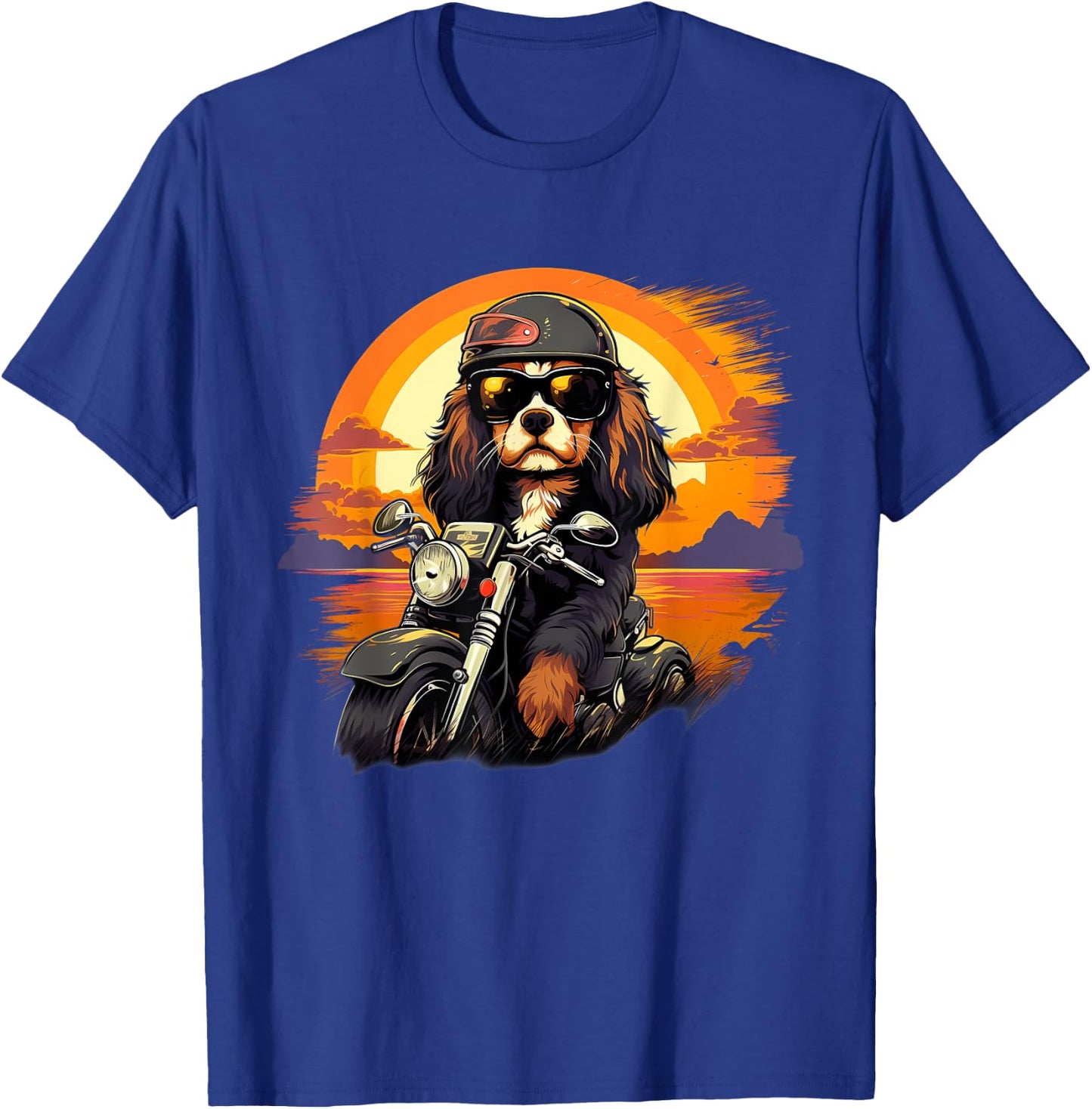 Biker Cavalier King Charles Spaniel Dog Riding Motorcycle T-Shirt - T-Shirt | Royal